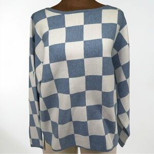 Elegant Blue and White Checkered Sweater